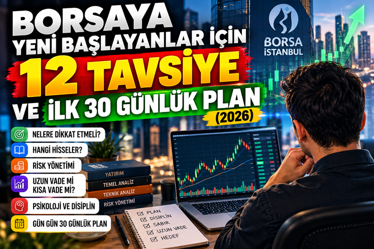 Borsaya yeni başlayanlar için 12 tavsiye ve ilk 30 günlük plan (2026)